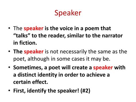 speaker definition in poetry: The speaker of a poem can be more than just a narrator; he or she can also serve as an embodiment of the poet's thoughts and emotions.